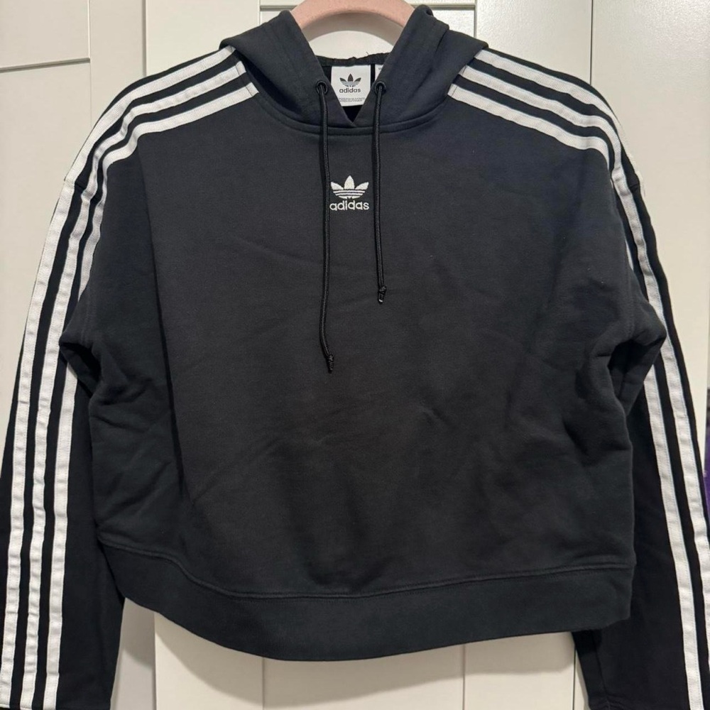 Adidas Black Hoodie with White Stripes